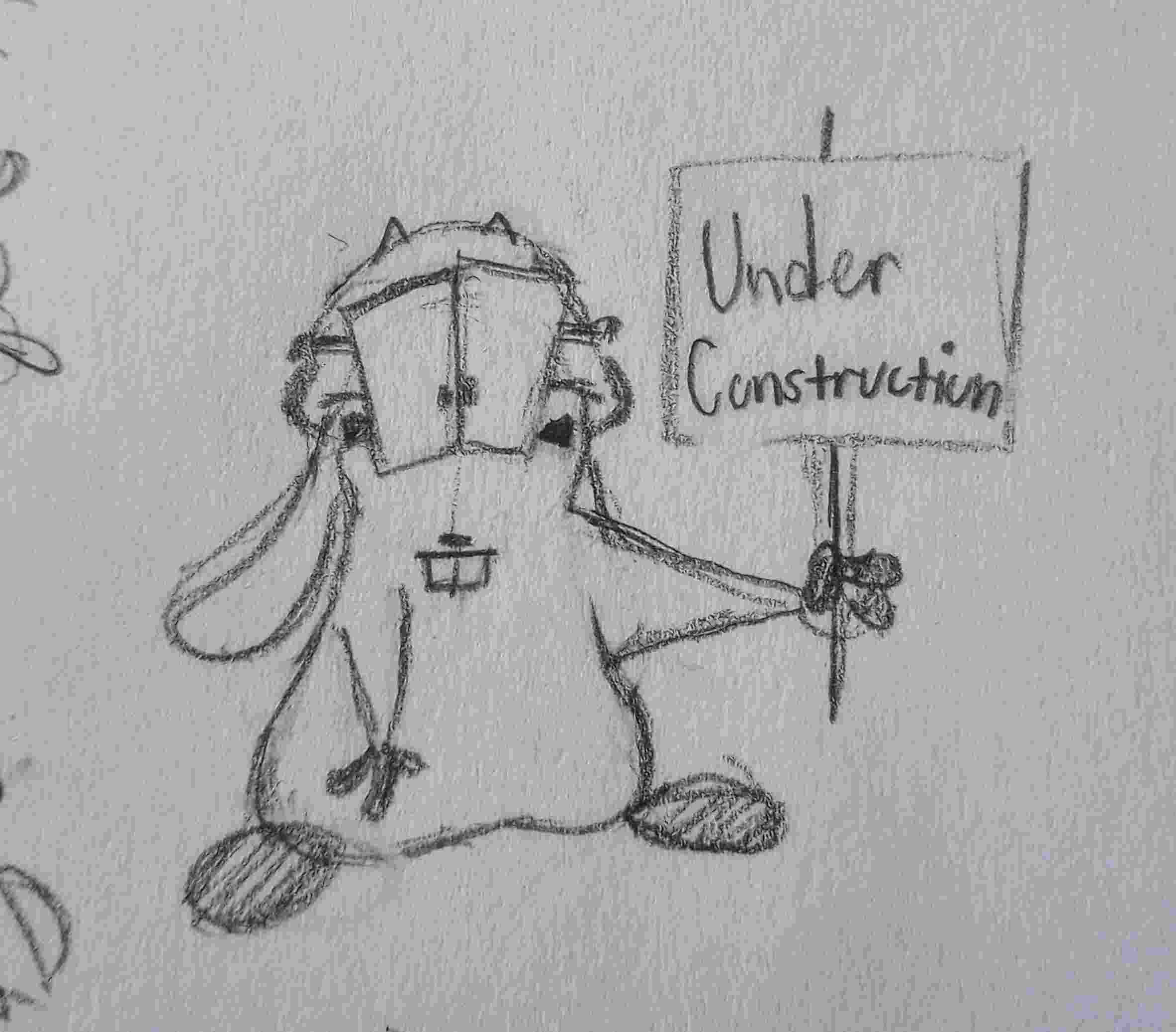 A drawing of Rodent, a rat, holding a sign that says 'Under Construction.' He's wearing a hardhat.